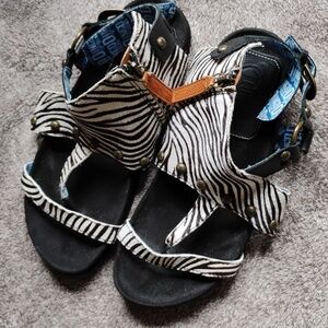 Dingo Dan Post Sage Brush Black Zebra Sandals